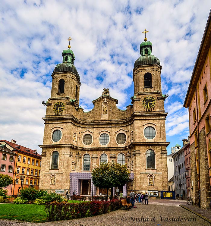 WSt James Cathedral at Domplatz, Innsbruck, Austria. Self guided walking tour of innsbruck